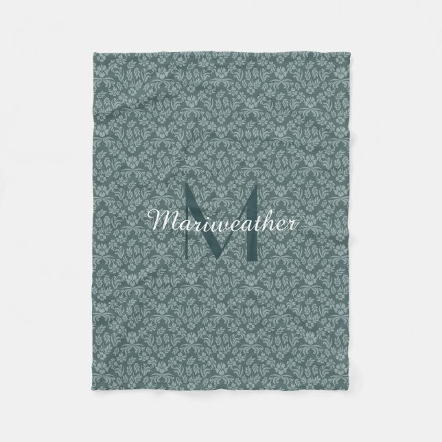 Couverture Polaire Ardoise Turquoise en Damas Fleece Blanche (Devant)
