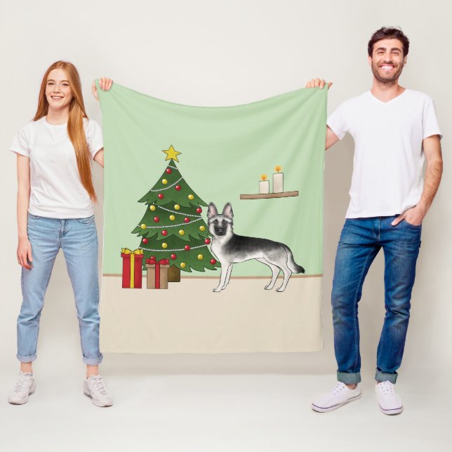 Couverture Polaire Argent gris argenté allemand berger arbre de Noël  (En situation)