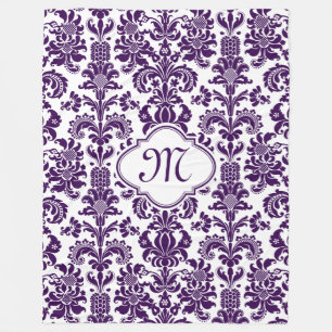 Couverture Polaire Arrière - plan blanc monogramme violet de Damas fl