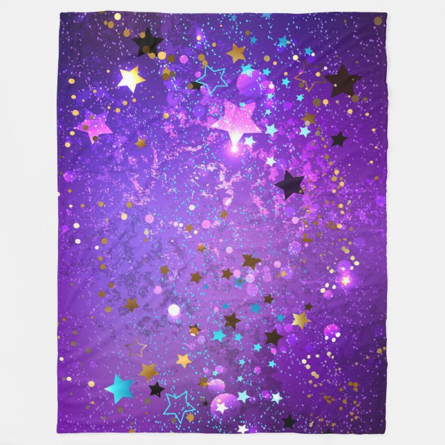 Couverture Polaire Arrière - plan de feuille violet avec étoiles (Devant)