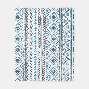 Couverture Polaire Arrière - plan sans couture blanc bleu ethnique.