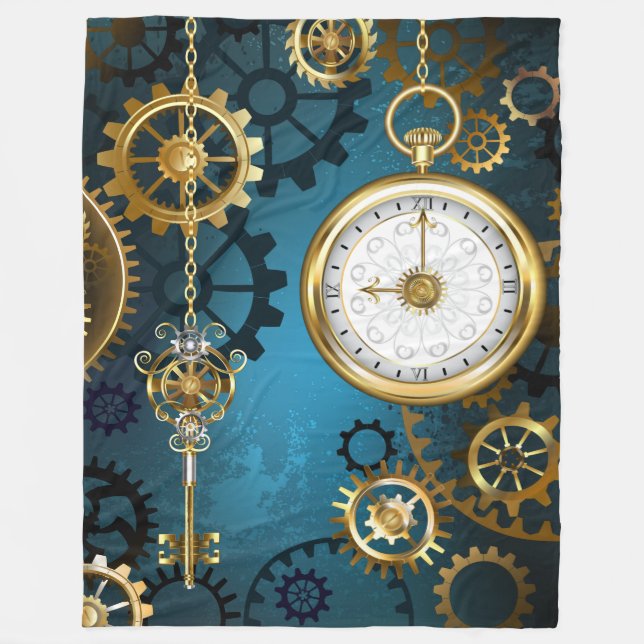 Couverture Polaire Arrière - plan turquoise à vapeur avec Gears (Devant)