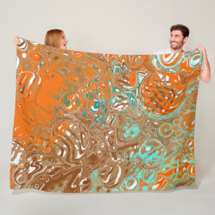 Couverture Polaire Art Abstrait orange, Brown, Turquoise et turquoise