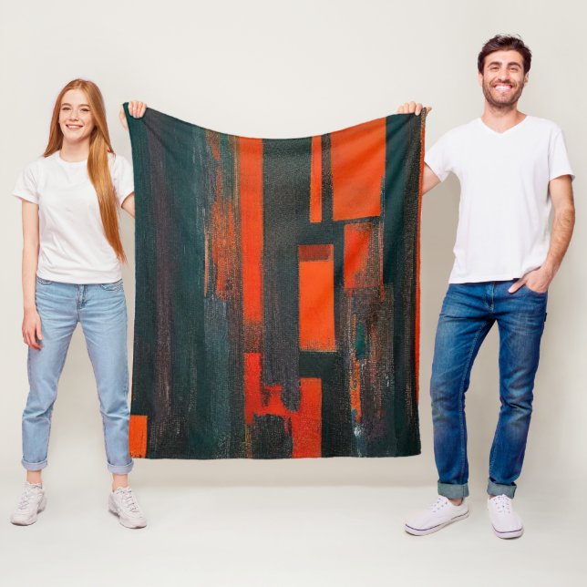 Couverture Polaire Art Abstrait rouge et noir (En situation)