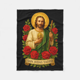 Couverture Polaire Art catholique de saint Jude Thaddée avec des rose