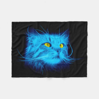 Couverture Polaire Art de chat néon bleu Cool - Conception d'animal l