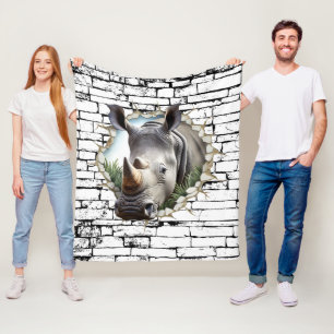 Couverture Polaire Art de mur brisé 3D Rhinocéros – Safari réaliste
