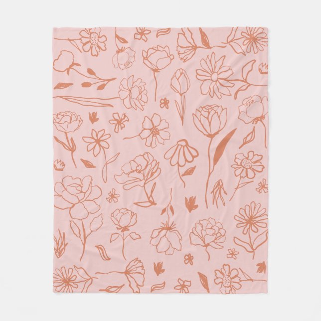 Couverture Polaire Art D'Encre Botanique Rose Et Orange Abstrait (Devant)