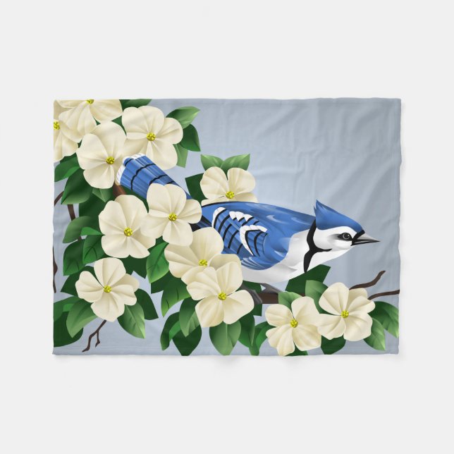 Couverture Polaire Art d'oiseau de geai bleu sur des cadeaux (Devant (Horizontal))