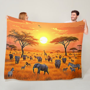 Couverture Polaire Art du coucher de soleil sur la savane africaine