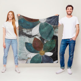Couverture Polaire Art Floral Abstrait en Linework avec des pétales g