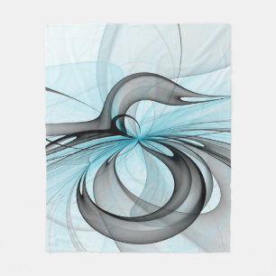 Couverture Polaire Art fractal moderne gris anthracite abstrait bleu