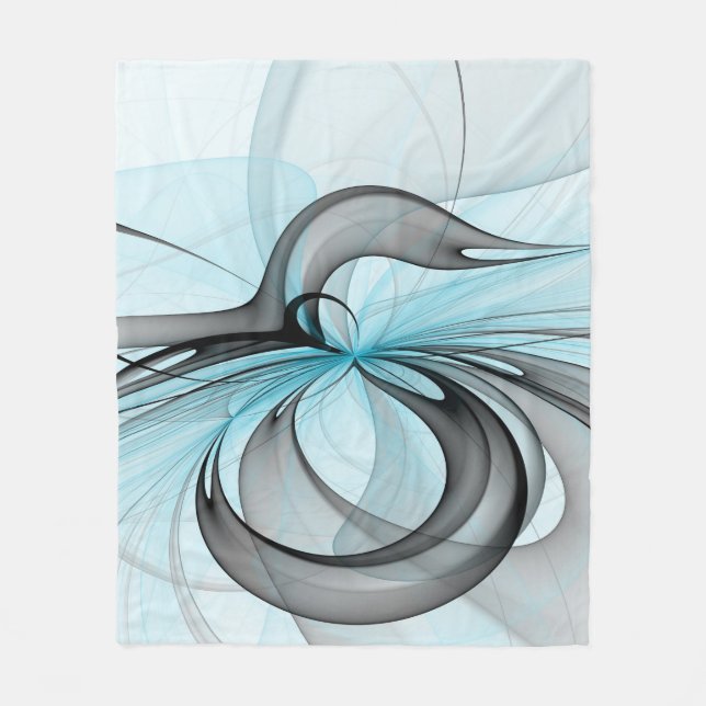 Couverture Polaire Art fractal moderne gris anthracite abstrait bleu (Devant)