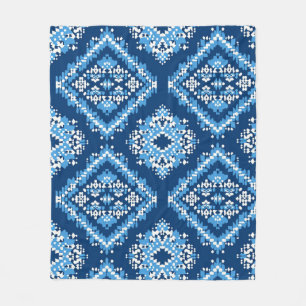 Couverture Polaire Art géométrique bleu aztèque