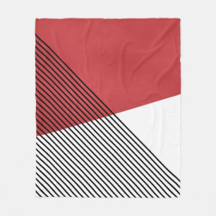 Couverture Polaire Art géométrique simple noir, blanc et rouge
