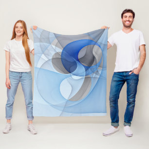 Couverture Polaire Art graphique fractal abstrait bleu gris moderne