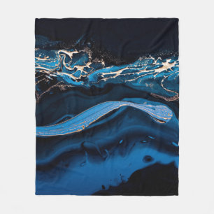 Couverture Polaire Art liquide. Or métallique liquide en bleu abstrai