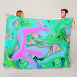 Couverture Polaire Art Liquide rose et bleu clair rétro sur Hydrangea