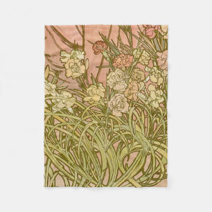Couverture Polaire Art Nouveau Alfonse Mucha fleurs d'oeillets floral