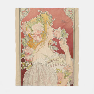 Couverture Polaire Art Nouveau Belle Époque Dame Roses Livemont