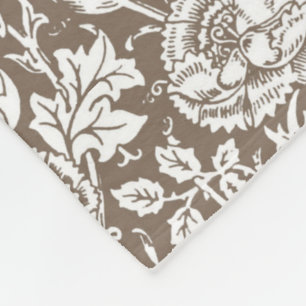 Couverture Polaire Art Nouveau Carnation Damask, Taupe et blanc