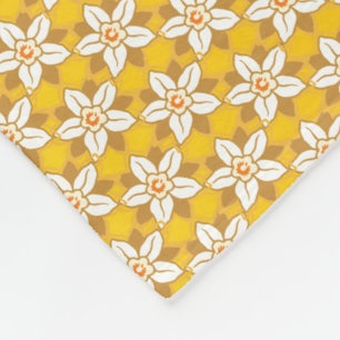 Couverture Polaire Art Nouveau jaune Jonquil papier peint fleuri damé