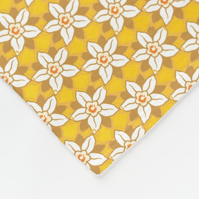 Couverture Polaire Art Nouveau jaune Jonquil papier peint fleuri damé (Coin)