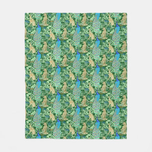 Couverture Polaire Art Nouveau Peacock Print, Cobalt Blue & Green