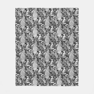 Couverture Polaire Art Nouveau Peacock Print, noir et blanc