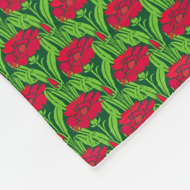 Couverture Polaire Art Nouveau rouge oeillets damas floral (Coin)