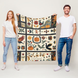Couverture Polaire Art populaire Motif de courtepointe d'automne Ré