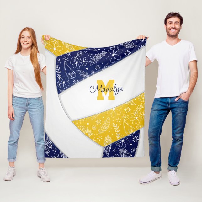 Couverture Polaire artsy doodle marine bleu or boho volleyball (En situation)