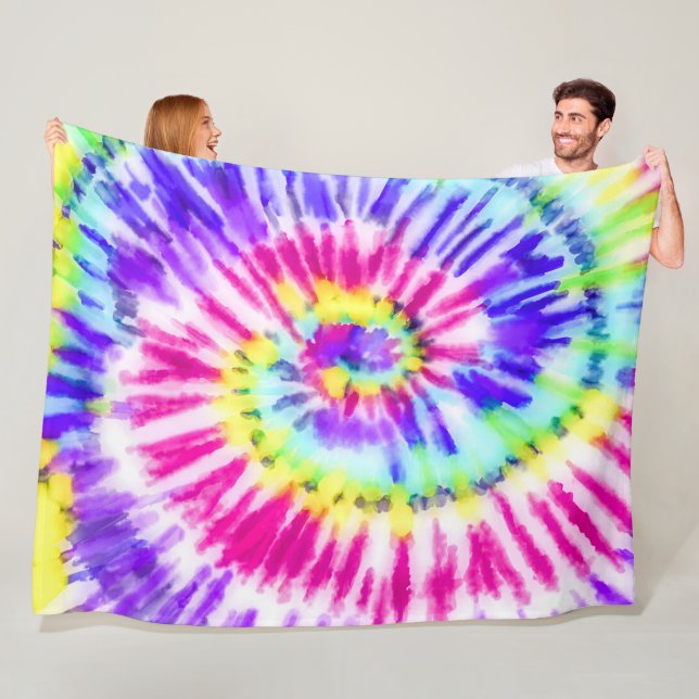Couverture Polaire Artsy Neon Rainbow Tie Dye Motif d'aquarelle (En situation)