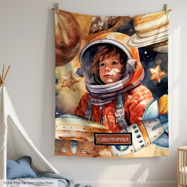 Couverture Polaire Astronaut et planètes Blanches Enfants personnalis