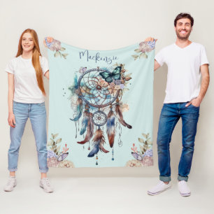 Couverture Polaire Attrape-rêve personnalisé au nom de style bohème a