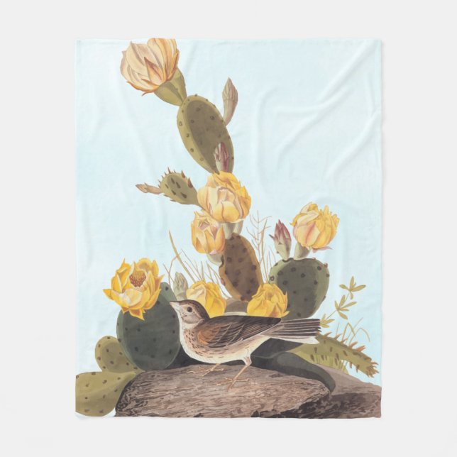 Couverture Polaire Audubon Vesper Sparrow et Prickly Pear Cactus (Devant)