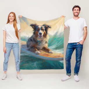 Couverture Polaire Australian Shepherd Beach Surfing Peinture