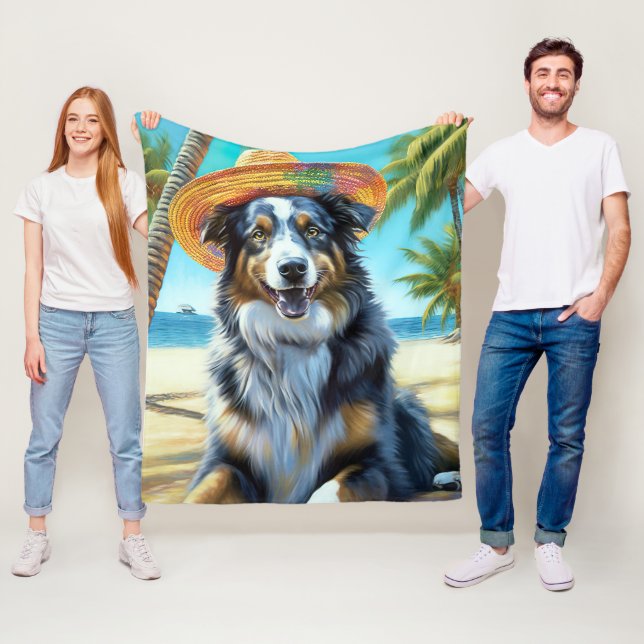 Couverture Polaire Australian Shepherd On Beach amoureux des chiens c (En situation)