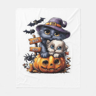 Couverture Polaire Autocollant de chat Halloween mignon � Chapeau de