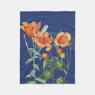 Couverture Polaire Automne Aquarelle d'automne Orange Floral Bleu