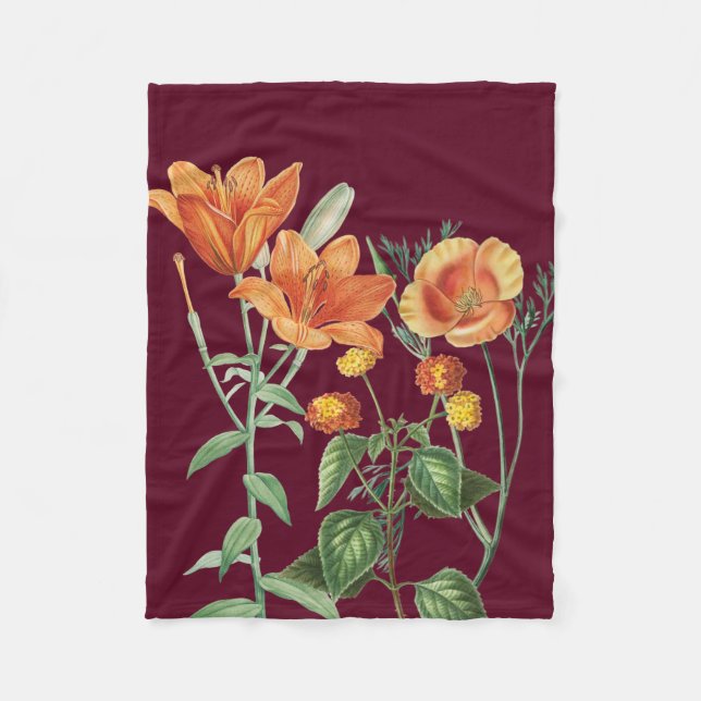 Couverture Polaire Automne Aquarelle d'automne Orange Floral Bourgogn (Devant)