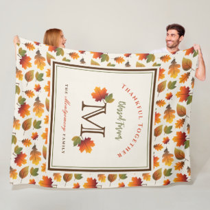 Couverture Polaire Automne/Automne Feuilles Famille Monogramme Action