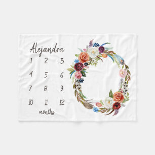 Couverture Polaire Automne Boho Blooms Monogramme Baby Milestone Phot