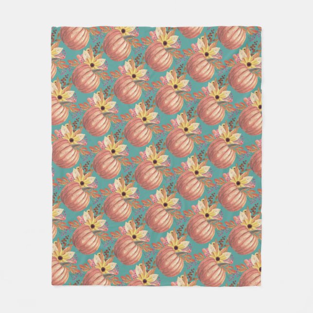 Couverture Polaire Automne citrouille terre cuite fleurie orange et t (Devant)