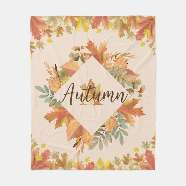 Couverture Polaire Automne Feuilles d'érable Monogram Fleece Blanche (Devant)
