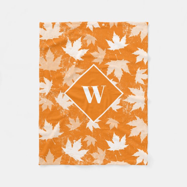 Couverture Polaire Automne Feuilles Motif Monogramme (Devant)