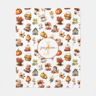 Couverture Polaire Automne Monogramme Nom Fleece Blanche