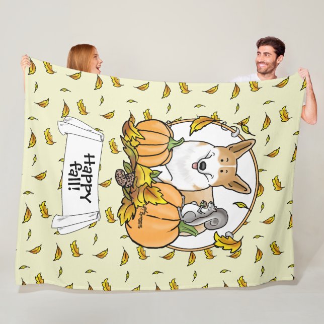 Couverture Polaire Automne Pembroke Welsh Corgi (rouge 1) Citrouille  (En situation)