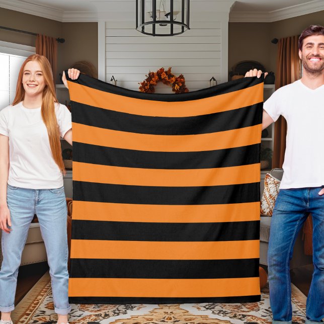 Couverture Polaire Automne rayé noir et orange inspiré (Black and Orange Striped Autumn Inspired Fleece Blanket)