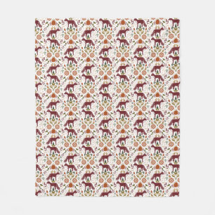 Couverture Polaire Automne Rouge Renard Folk Art Blanche